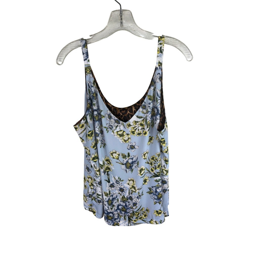 Reversible Floral and Leopard Print Camisole Top Blue Brown Sleeveless Blouse
